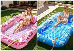 Flotador Inflable para Piscina con Diseño Tropical, con Función de Rociado de Agua Integrada, Balsa de Vinilo Resistente para Jardín - Product Image 3