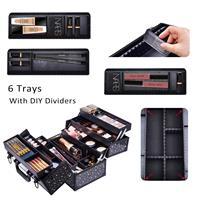 Casing kosmetik profesional wanita, kotak Makeup portabel kapasitas besar dengan 6 nampan penyimpanan kuku koper bintang hitam