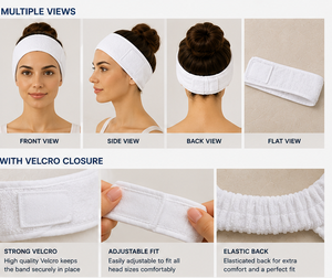Commercial Spa Facial <b>Headband</b> Wholesale Adjustable Velcro <b>Elastic</b> Terry Cotton Hair Band Bulk For Skincare Beauty - Product Image 2