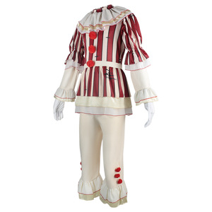 Costume da Cosplay di Halloween: Outfit da Clown Malvagio <span class=keywords><strong>Horror</strong></span> Completo a Righe Rosse in Tessuto di Poliestere - Product Image 3