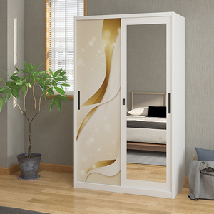 Armario de acero de doble puerta directo de fábrica, muebles de dormitorio, armario de hierro con puertas corredizas de vidrio y varillas colgantes - Product Image 3