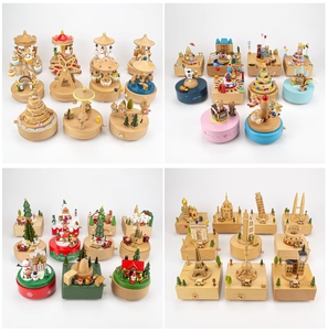 Boîte à <span class=keywords><strong>musique</strong></span> rotative en bois de hêtre allemande avec logo personnalisé, motif rond et carré, cheval de carrousel, design personnalisable - Product Image 3