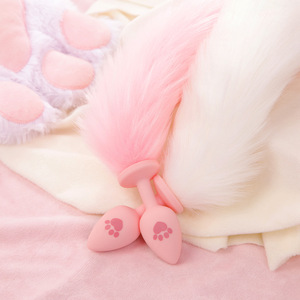 Cat Paw Silicone Anal <b>Plug</b> <b>Tail</b> White Powder Adult Stimulation SM Prop Rear Training Fox <b>Tail</b> Sex Toy - Product Image 3