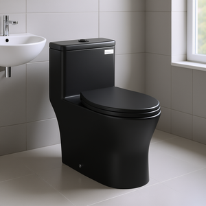 WC monobloc noir mat allongé 1.0 1.28 GPF à chasse cyclonique, design contemporain, pour salle de bain - Product Image 2