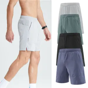 Shorts de ginástica masculino, fornecedor de dropshipping, cintura elástica lateral dividida, roupa esportiva leve de poliéster, shorts de praia para homens