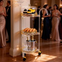 Carrito de Catering Multiusos Acrílico Dorado de Alta Calidad para Banquetes, Carrito Portátil para Flores para Bodas y Cumpleaños