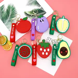 Kids Cute Cartoon Silicone with Pendant Ring Coin Purse With Keychain Storage Bags Donut Keychain Fruit Wallet