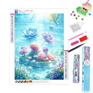 Kit d'art diamanté créatif de haute qualité avec motifs imprimés 'Cottage Corail' et diamants carrés en acrylique, vente en gros - Product Image 1