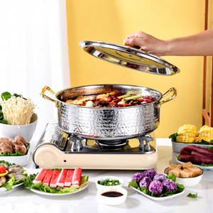 <span class=keywords><strong>Olla</strong></span> de Sopa de Acero Inoxidable de Tres Capas, Gran Capacidad, Diseño Martillado, para Restaurante - Product Image 4