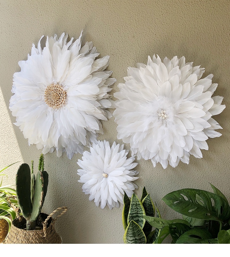 Wholesale White Modern Nordic Boho Wall Art Feather Juju Hat Wall Decor For Sale Home Decor Christmas Living Room Bedroom