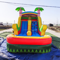 Toboggan aquatique gonflable commercial en forme de palmier avec mur d'escalade et piscine à jets, toboggan aquatique gonflable humide et sec pour enfants et adultes