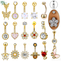 Anting Pusar Emas Stainless Steel Liontin Hati Kupu-kupu Setan Kecil Bunga Zirkon Perhiasan Tindik Pusar Produsen OEM