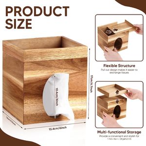 Caja de pañuelos de madera maciza, caja de almacenamiento multiusos de madera de acacia para decoración de mesa de centro del hogar - Product Image 4