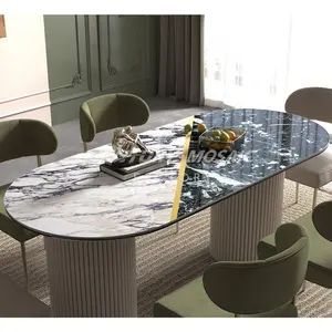 Centurymosaic Wholesale Natural Stone Black Oval Marble Mosaic Top Dining Table Set Living Room Furniture