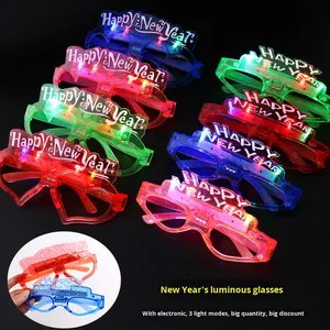 New Year's Eve Children's and Kid's <b>Plastic</b> Glowing LED Happy New Year <b>Glasses</b> for Indoor and Outdoor New Year's Party Props - Product Image 1