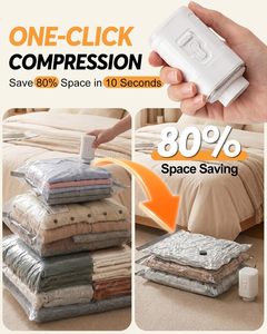 Vente en gros de sacs de rangement sous vide écologiques en lot de 15, pompe à air électrique rechargeable, sacs de compression pour économiser de l'espace, pour les voyages et la maison - Product Image 5