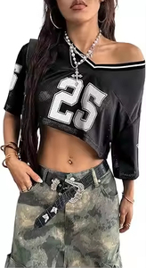 Camiseta Corta de Malla Negra para Hombre, Tallas Grandes, con Logotipo Personalizado, Transpirable, Cuello en V, Estilo Urbano, Sexy, para Práctica de Baile, Estilo Americano - Product Image 2