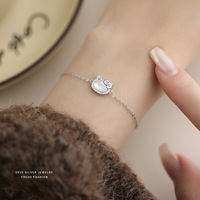 Bracelet tendance en argent sterling S925 avec nacre blanche et oxyde de zirconium, motif chat mignon et nœud, pour femme, cadeau, bijoux de main, vente en gros