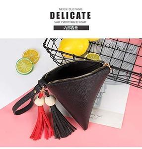 <span class=keywords><strong>Sac</strong></span> à <span class=keywords><strong>main</strong></span> en cuir pour femme en forme de triangle avec fermeture éclair, design à pompon tendance, petite bourse à monnaie pour dames - Product Image 4