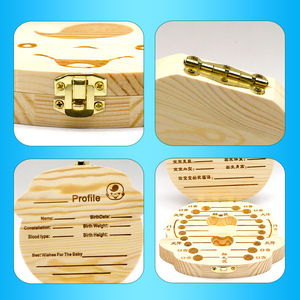 Boîte à dents de bébé en bois pour le rangement des dents d'enfant avec plaque nominative et enregistrement des données de naissance - Product Image 2