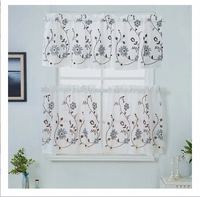 Ensemble de rideaux courts de cuisine et café, style ferme, broderie florale, 3 pièces, pour fenêtres courtes, rideaux courts à fleurs pour cuisine/