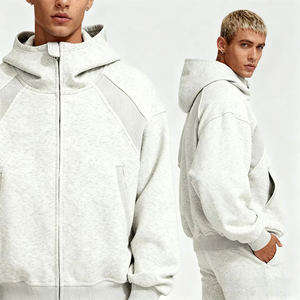 Sudadera con capucha OEM de invierno con cremallera, corte holgado, mezcla de algodón grueso, cuello simulado, extragrande, personalizada, ecológica, antiarrugas para hombre - Product Image 3