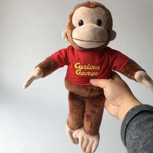 Peluche de Mono <span class=keywords><strong>Curious</strong></span> <span class=keywords><strong>George</strong></span> con Logotipo Personalizado, Ropa Roja, Gorila de Peluche, Muñeco de Dibujos Animados, Cojín Suave Decorativo - Product Image 1
