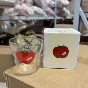 Set Mug kaca pasangan motif tomat romantis, cangkir kopi dinding ganda untuk susu/jus, hadiah ulang tahun - Product Image 5