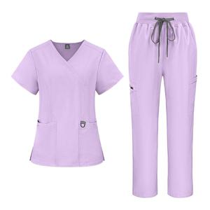 Uniforme Quirúrgico para Enfermeras al por Mayor, Traje Médico Tejido, Overol Quirúrgico Elástico con Diseño de Cuello Cruzado en V, Ropa de Trabajo Médica - Product Image 4