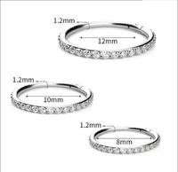 Cincin Septum Titanium Astm F136 dengan Zirkon Bening 6 8 10Mm Model Clicker untuk Wanita Pria