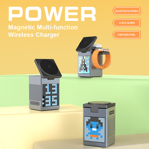Chargeur sans fil magnétique multifonction 15W à LED RGB <span class=keywords><strong>avec</strong></span> animation de pixels personnalisable, support de charge rapide, haut-parleur, alarme, montre intelligente - Product Image 5