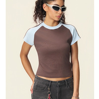 Haut court ajusté à manches raglan pour femme, t-shirt court confortable, manches courtes sexy, respirant, doux, col rond, haut court uni pour femme