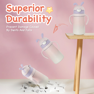 กระติกน้ำเด็กปลอดสาร BPA พร้อมหูจับถอดได้ เปิดง่ายด้วยคลิกเดียว หลอดซิลิโคน แก้วน้ำเก็บความร้อนสองชั้นสุญญากาศ - Product Image 6