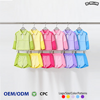 Ensemble deux pièces pour filles : Pull rayé à col et fermeture éclair quart, manches longues, et short assorti – Tenue décontractée pour le jeu – Vente en gros OEM
