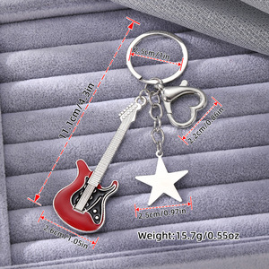Colorful Guitar Keychain With <b>Star</b> Charm Zinc Alloy Portable <b>Key</b> Accessory For Car Bag Gift - Product Image 2