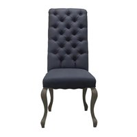 P0070-1 Chaise de salle à manger et de bureau de style français antique de luxe, rembourrée en lin, capitonnée à boutons, à dossier haut, en bois de chêne massif, écologique