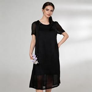 Vestido Midi Casual Holgado para Mujer, Vestido Corto de Gasa Transparente con Detalle de Cordón, Elegante para Uso Diario - Product Image 1