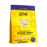 Sachet Doypack à fond plat personnalisé, mat, refermable avec fermeture éclair, pour aliments lyophilisés (poulet, pour chats et chiens), friandises et collations d'entraînement pour animaux de compagnie, en vrac