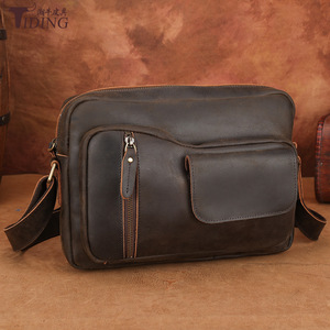 Tiding Men's Crossbody <b>Bag</b> Genuine Leather Dark Brown Durable Outdoor Casual Shoulder <b>Bag</b> Spring 2025 - Product Image 1