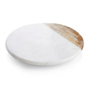 Plato giratorio redondo de mármol de primera calidad con detalles en madera para organizar la cocina, diseño minimalista, superficie duradera - Product Image 1