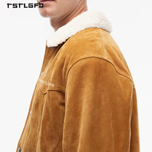 Custom Men's Outerwear Shearling <b>Jacket</b> Brown <b>Suede</b> Faux Shearling Lined Regular Fit Button-Down Wholesale <b>Jackets</b> - Product Image 4