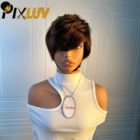 Perruque en cheveux humains en gros, cheveux indiens bruts, coupe pixie courte, fournisseurs de perruques brunes en cheveux humains, perruques sans colle fabriquées à la machine pour femmes noires