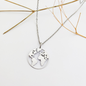 Nuove Donne di Disegno Accessorio Del <span class=keywords><strong>Mondo</strong></span> Mappa Collana Con <span class=keywords><strong>Ciondolo</strong></span> a forma di Cuore In Acciaio Inox Gioielli - Product Image 3