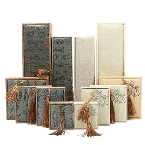 Custom Logo Chinese Traditional Burlap Tassel Jewelry Box Classic Rectangular Gift Packaging for Bracelets Pendants Square - Product Image 2