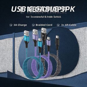 <b>USB</b>-<b>C</b> Braided Fast Charging Cable 3-Pack, 6ft Car Cord for iPhone 17/16/15 Pro Max & Samsung Galaxy S24/S23/A54 - Product Image 2