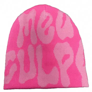 Custom Manufacturing With Logo All Over Print Designer Acrylic Unisex Jaquards Graphic Y2K Style Jacquard Mea Culpa Beanie Hats - Product Image 4