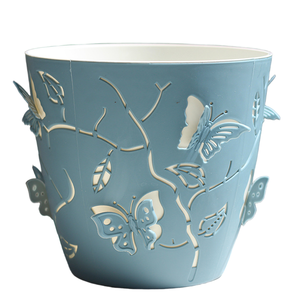 PIONEERA PP <b>Plastic</b> Flower Pot 3D Butterfly Embossed Design Lightweight Durable Modern Planter Drainage Hole Floor - Product Image 1