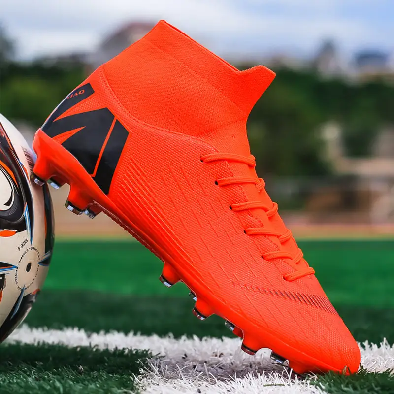 New Orange style Soccer Boots For Men High Top Men Soccer Cleats OEM products Football Men Sport Shoes