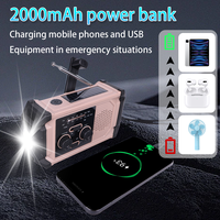 Radio à manivelle solaire auto-alimentée 2000mAh avec charge USB-C, lampe torche LED, alarme SOS, radio météo AM/FM/SW d'urgence