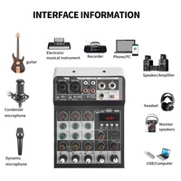 Table de mixage audio 4 canaux avec enregistrement usb 4 kanal usb 4in 4out phantom 4 canales usb dj sound mixing console for Live Broadcast
